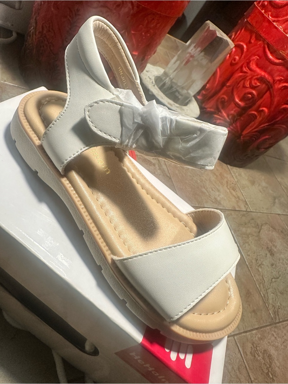 Girls' White Casual Hook-and-Loop Sandals